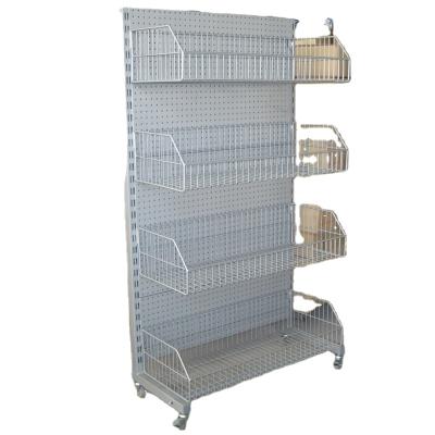 China Adjustable Middle Slope Angle Duty Metal Wire Basket Display Stand With Strong Capacity for sale