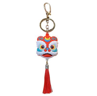 China Wholesale Creative Eco-friendly Lion Dance Pendant Lucky Fortune Chinese New Year Car PVC Chinese Style Key Chain for sale