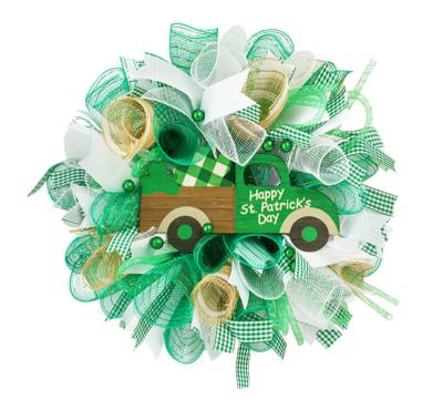 China Natural Irish Festival Garland Contact Flowers Shamrock Decorative Ribbon Garland for Front Door St. Patrick's Day for sale