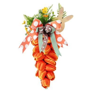 China Touch Amazon New Product Natural Tulip Carrot Garland Door Hanger Bunny Artificial Flower Wreath Easter Decoration for sale