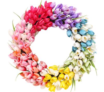 China New Natural Rainbow Tulip Holiday Easter Artificial Flower Door Amazon Touch Garland Easter Hanging Decoration for sale