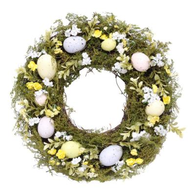 China Touch Natural Holiday Plant Flower Door Hanging Easter Egg Simulation Wreath Easter Decoration for sale