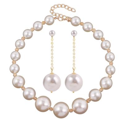 China European and American luxury women earrings new fashion pearl necklace TRENDY bridal jewelry sets for sale