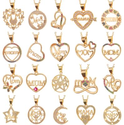 China Fashionable Copper Plated Heart Zircon Necklace Gold MOM Necklace Mothers Day Copper Plated Pendant Jewelry From Europe and America for sale