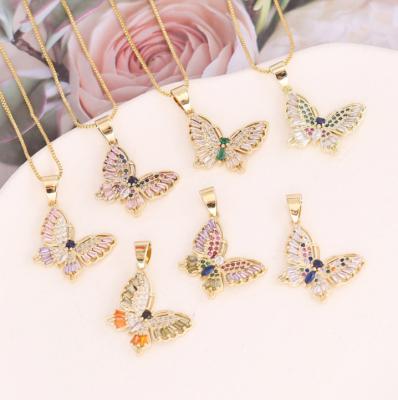 China Europe and America European and American Hip Hop Choker Necklace Rhinestone Butterfly Copper Plated 18K Gold Necklace for sale