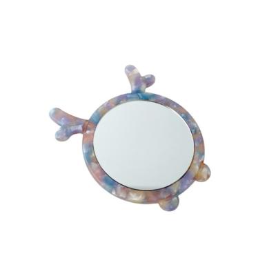 China Art Decor New Trendy Cartoon Animal Mirror For Girls Round Small Portable Acetate Makeup Mirror for sale