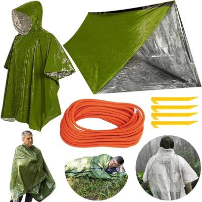 China Emergency Survival Shelter Kit With Emergency Tent Sleeping Bag Blanket Poncho For Outdoor Camping for sale