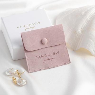 China Custom Jewelry Package Packaging Supplies Customize Logo Microfiber Pouch Bag With Button Necklace Packaging Bags With Logo Wholesale for sale