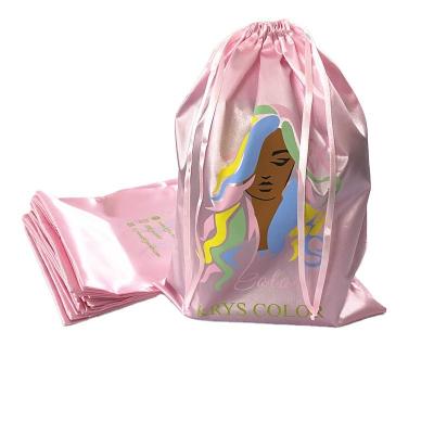 China Custom WIG logo satin wig drawstring bag satin jewelry pouch silk hair bundle bags for hair bundles for sale