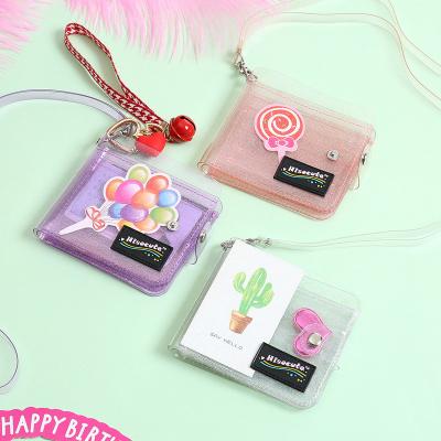 China Anti-theft Girl PVC Coin Purse Gel Glitter Folding Card Holder Transparent Hanging Clear Card Holder Wallet for sale