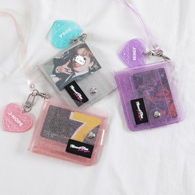 China Blingbling Girl Money Clip PVC Waterproof Gel Neck Glitter Transparent Clear Folding Card Holder Pocket Purse and Wallet for sale