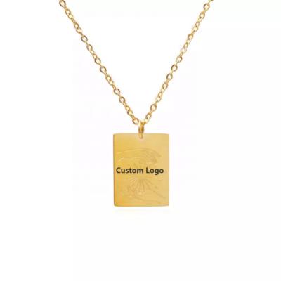 China TRENDY Horizon Stainless Steel Necklace Design Custom Jewelry 18K Gold Plated Engraved Symbols Logo Rectangle Pendant Tags Necklace for sale