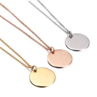 China TRENDY Round Circle Disc Fashion Jewelry Maker Custom 18k Gold White Gold Necklace Maker Horizon Stainless Steel Pendant Necklace For Engraving for sale