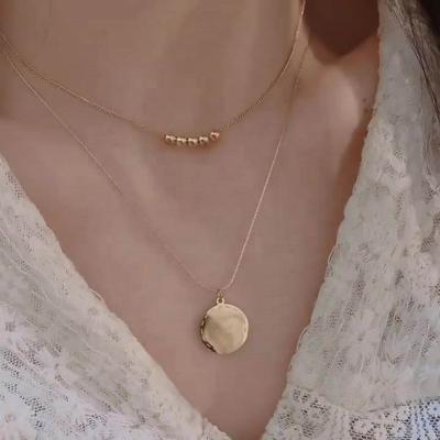 China TRENDY Skyline Lucky Colorful Flower Butterfly Necklace Double Layer Clavicle Chain Necklace 18K Gold Plated Stainless Steel Necklace for sale