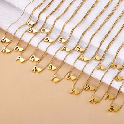 China FASHIONABLE Word Tasty Heart A-Z 26 Jewelry Skyline Initial Necklace 18K Gold Plated Charm Letter 100% Stainless Steel Chain Necklace for sale