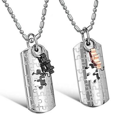 China TRENDY Skyline Stainless Steel Necklace For Men Women Chain Set For Couples Puzzle Necklace Couples Pendant Necklace for sale