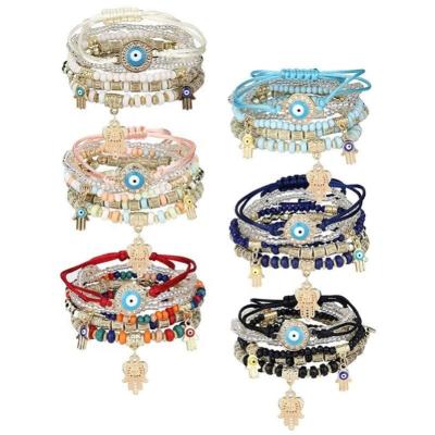 China Adjustable Boho Bracelet Sets Lucky Devil Eye Beads Stack Women Charms Woven BOHEMIA Skyline Designer Bracelet for sale