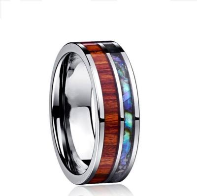 China Horizon Best-selling 8MM Tungsten Carbide Engagement Rings Shell Stainless Steel Rings Men's FASHIONABLE Abalone Shell Stainless Steel Wood Ring for sale