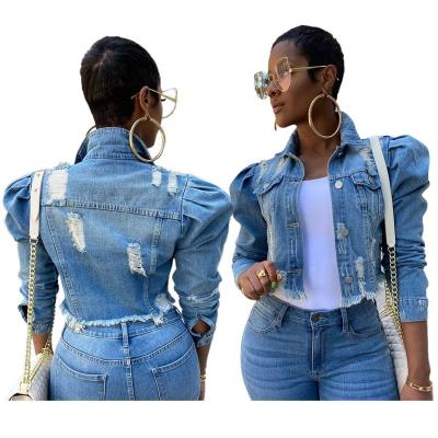 China Autumn Breathable Women Stripper Jackets Casual Breathable Sleeve Light Blue Denim Jacket for sale