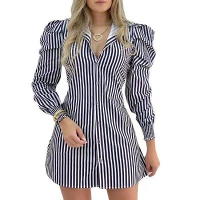 China Anti-Static Sleeve Striped Shirt Dress New Women's Clothing for sale