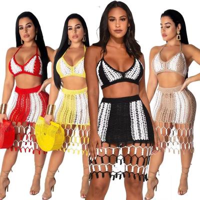 China European and American beach tassel sexy hollow hand-woven women's QUICK DRY two-piece suit for sale