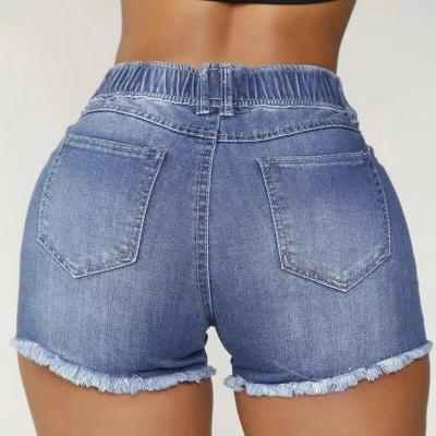 China Summer Fashion Casual Shorts Womens Elastic Band Hole Denim Breathable Clothing for sale