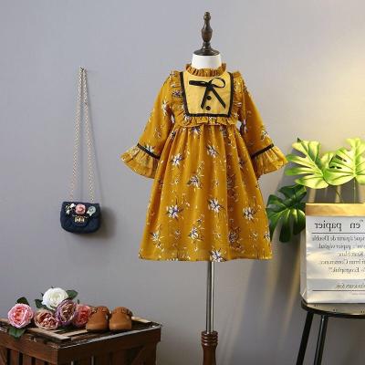 China Long-sleeved Korean version of anti-static spring and new autumn girls' floral chiffon dress of children's lace collar princess dress for sale