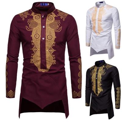 China Anti-wrinkle men's shirts autumn and winter casual middle eastern style the new bronzing stand collar shirt mid length men for sale