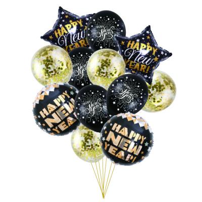 China 2023 new year balloon set black and gold balloon new year party decoration set happy new year balloon for sale