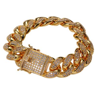 China brass & 925 Sterling Silver Men's 19MM Full Diamond Iced Out Miami Cuban Link Bracelet Bangle for sale