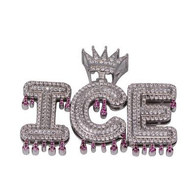 China Hip Hop Jewelry Custom Fully Iced Out Two Tone Diamond Driping Letters With Crown Clasp for sale