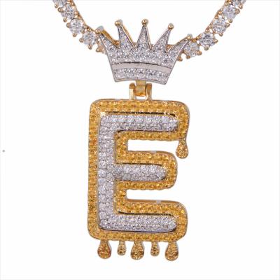 China Brass/925 Sterling Silver New Design Iced Out Crown Drip Bubble Letter Pendant Necklace for sale