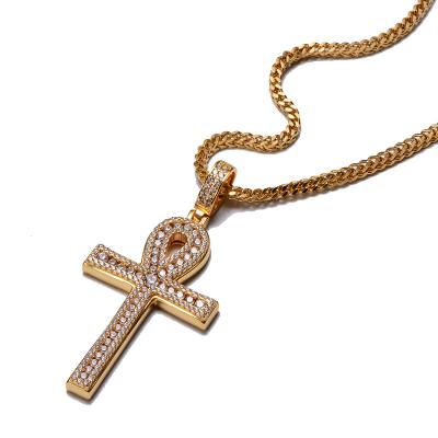 China brass & 925 Sterling Sliver Fashion Style Diamond Ankh Cross Pendant in Yellow Gold for sale