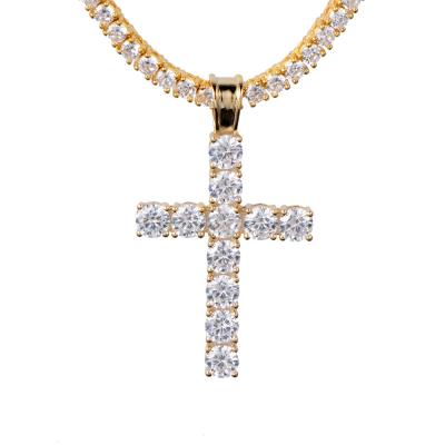 China Small Iced Out Silver 14K Gold Outlet Tennis Cross for sale