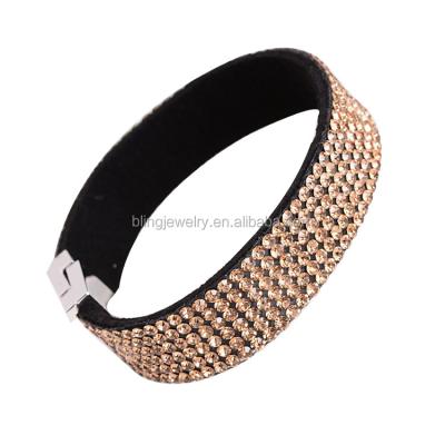 China Brazilian Multilayer Cuff Bracelet Rhinestone Crystal Hand Bands Leather Bracelet With Magnetic Clasp for sale