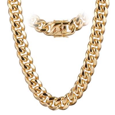 China Hip Hop Jewelry PVD Gold Plating High Quality Stainless Steel Miami 18mm Cuban Chain For Man for sale