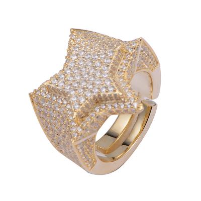 China Outlet Brass Iced Out Mens Double Layer Star Diamond Pinky RING 14k Gold for sale