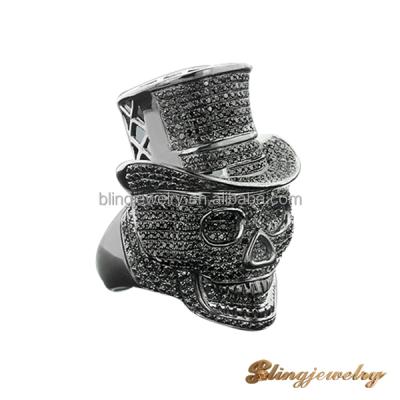 China Hip Hop Jewelry Gun Black Diamond Micro Pave Skull Rings For Boys Hip Hop Jewelry for sale