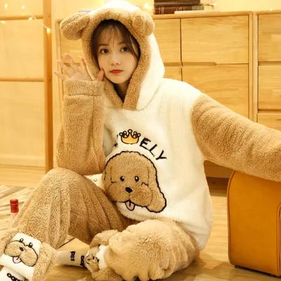 China Thermal Wholesale pajamas Women's new winter coral velvet flannel thickened home clothing Women's pajamas for sale