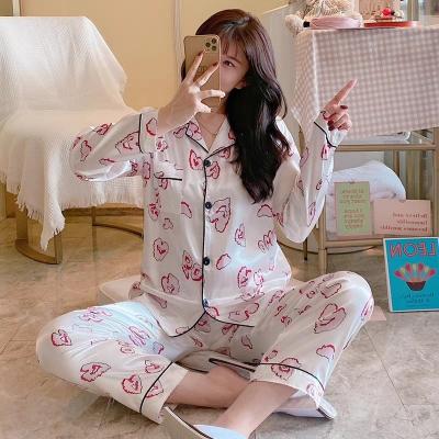 China Thermal New ice silk pajamas women long sleeves plus size loose home pajamas satin silk designer pajamas for sale