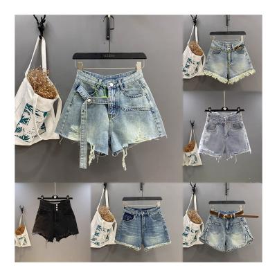 China Anti-wrinkle 2023 Antique High Waist Perforated Short Jeans Women's Shorts and Jeans for sale