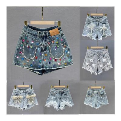 China Anti-wrinkle Super hot 5colors denim short jeans ladies ripped short pants women sexy pencil jeans shorts for sale