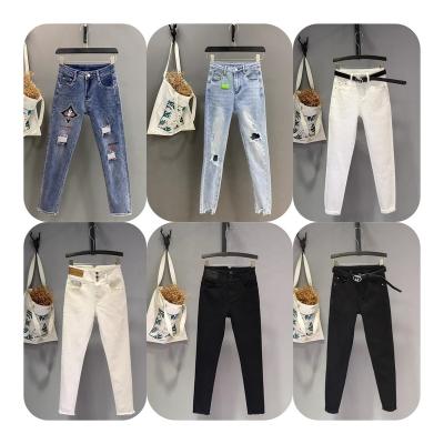 China Breathable 2023 New Washed Old Tassel Jeans Elastic Women's Slim Fit High Elastic Pencil Pants Waxed Jeans for sale