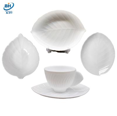 China Viable Opal Dinnerware Leaf, Gold Rim Crockery Porcelain Ceramic Dessert Tableware Vajillas Dinnerware Set Bowl Charger Dish for sale