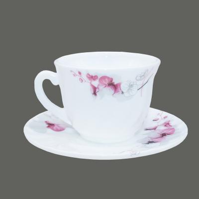 China China Manufacturers Opalware/Opal Glass Factory Price Coffee Set Sustainable Opal Cup &Saucers/Flower Design for sale