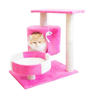 China Viable Wooden Cat Tree Cool Rattan Mat Scraper Plush Sisal Cat Tree Cat Tower Short for sale