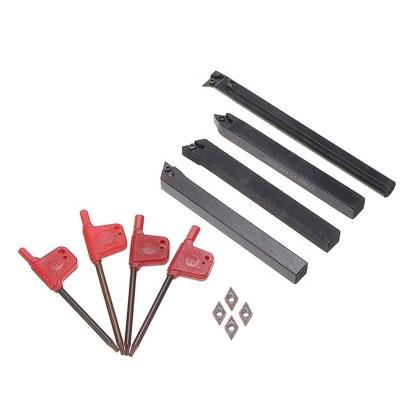 China Lathe Cutter Tools 4Pcs 10mm Shank Lathe Tool Holder Boring Bar + 10Pcs Carbide Spinner Inserts and Wrenches DCMT0702 for sale