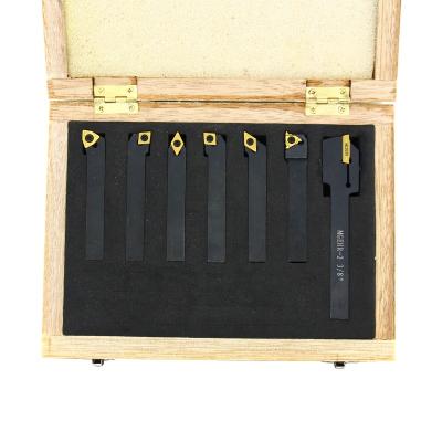 China Lathe Machining 5/8 Inch Indexable Carbide 7pcs 16*16mm Lathe Turning Tool Holders Set with 7pcs Carbide Inserts and Keys for sale