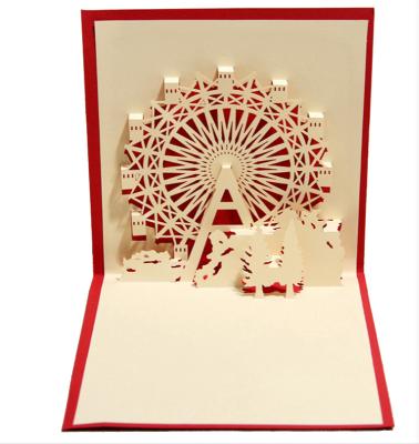 China 3D Ferris Wheel Greeting Card Paper Italian Paper Carving Handmade Greeting Card for sale