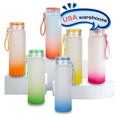 China Viable USA STORE Stocked 17oz 500ml Frosted Sublimation Ombre Gradient Color Matte Glass Tumbler Sub Glass Water Bottle for sale